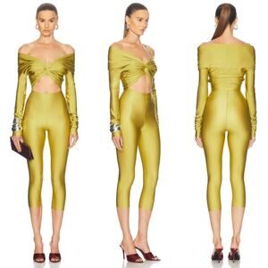 The Andamane | NWT Kendall Off Shoulder Capri Jumpsuit in Kiwi Lycra Catsuit XS